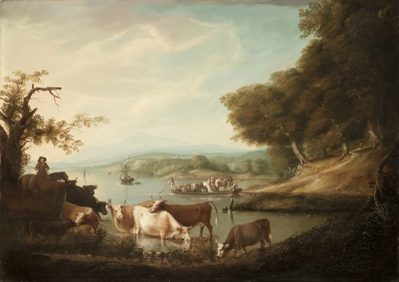 A Calm Watering Place, Extensive and Boundless Scene with Cattle by Alvan Fisher, canvas print