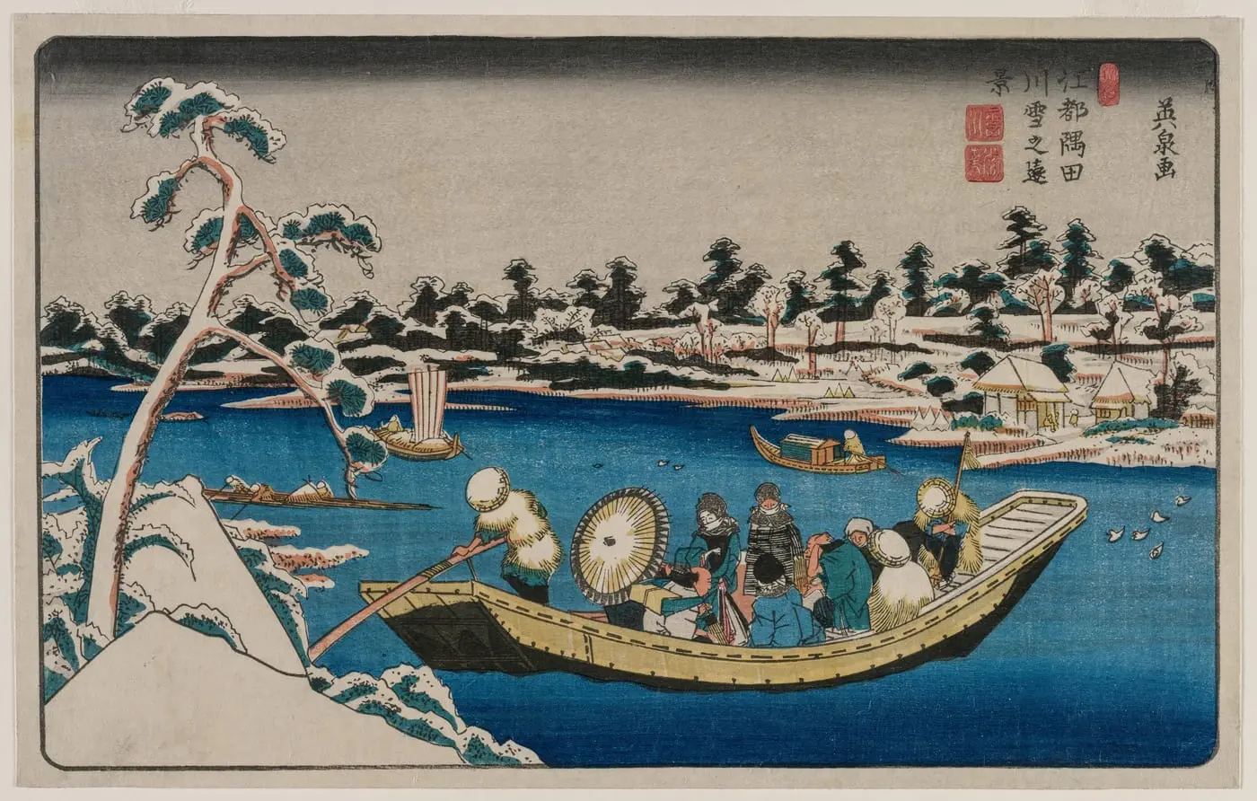 A Distant View of Snow on the Sumida River in Edo by Ikeda Eisen, canvas print