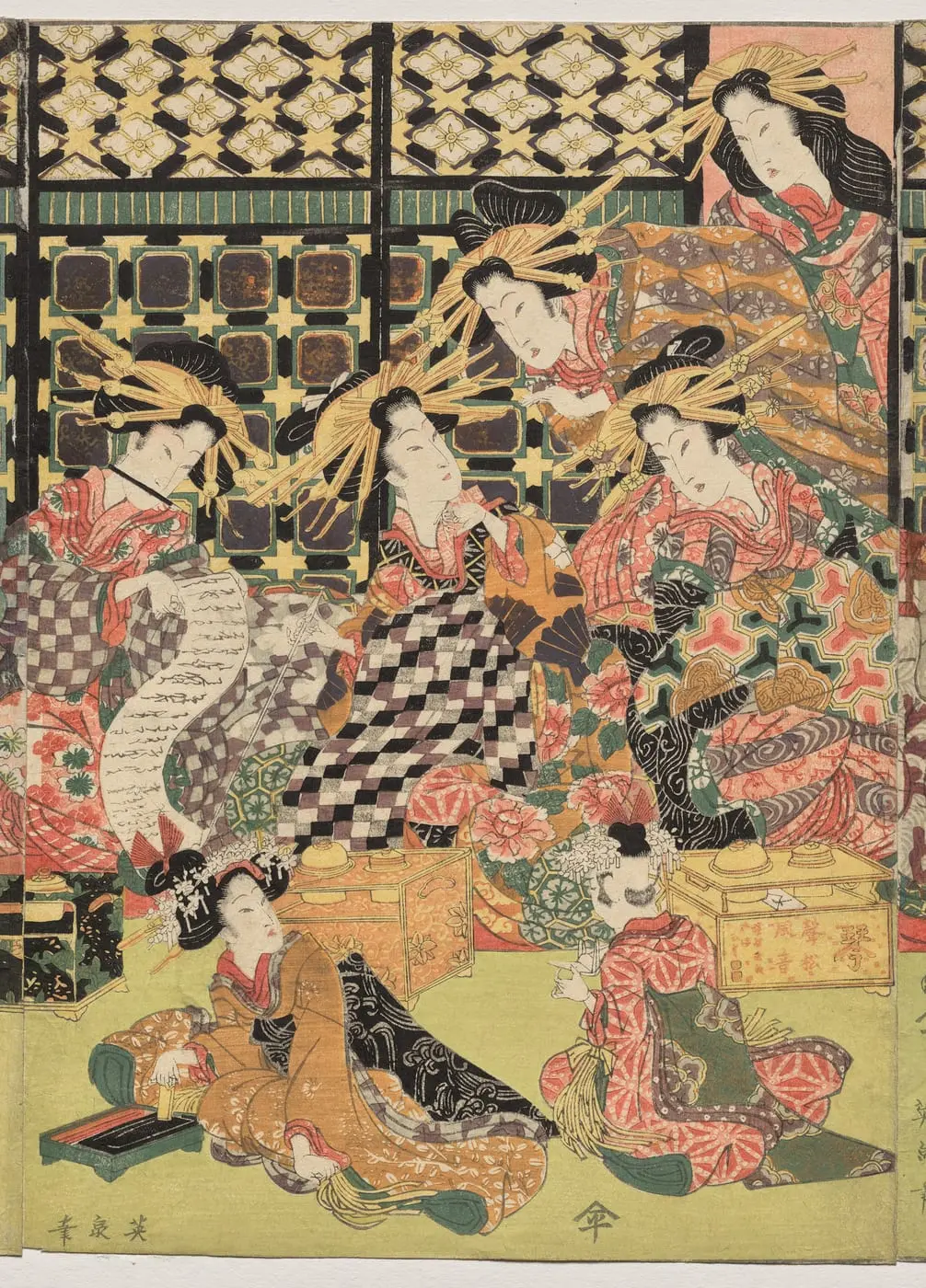 A Picture of the Viewing in the Pleasure Quarters by Kikukawa Eizan, canvas print