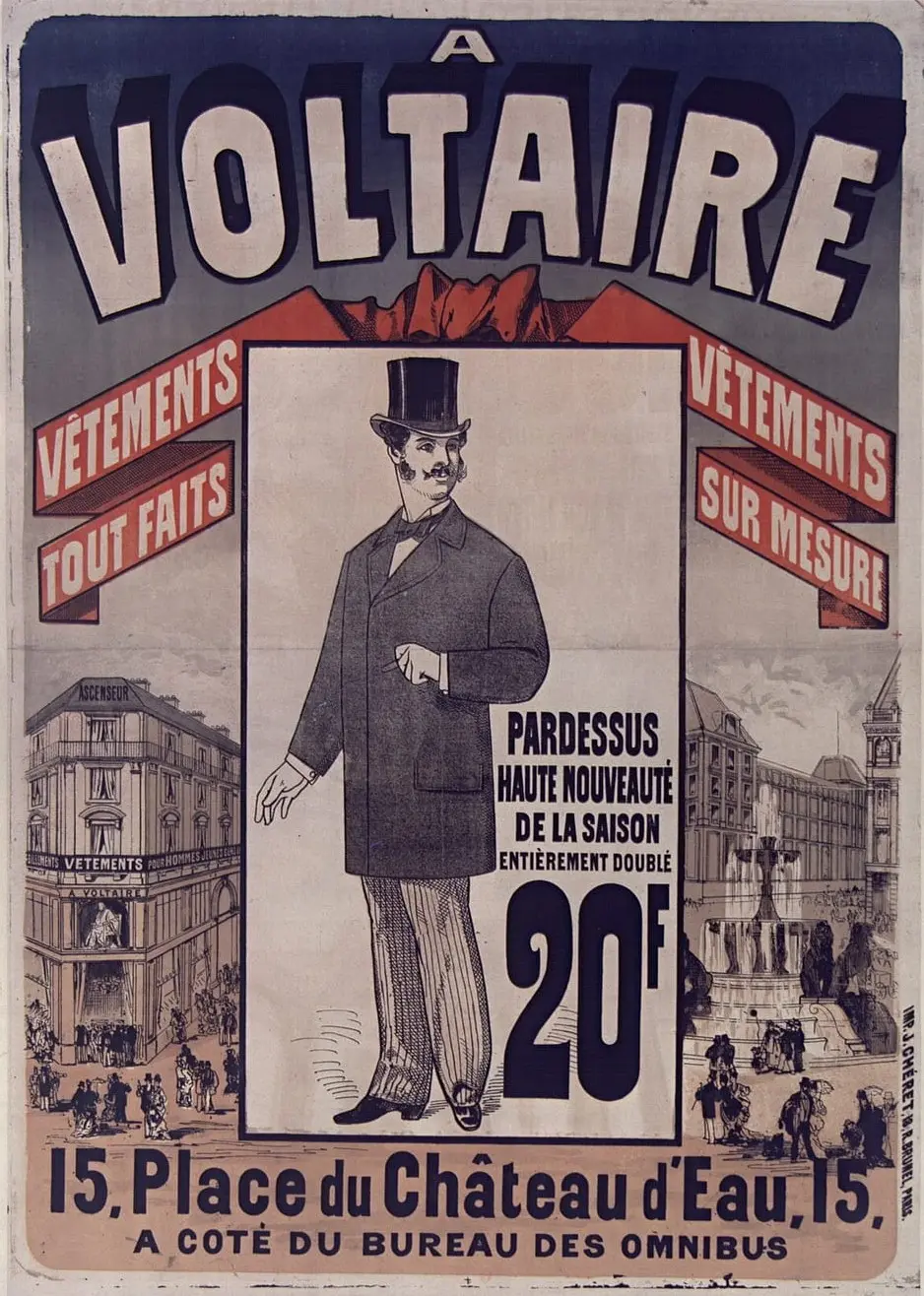 A Voltaire. Vêtements tout faits, vêtements sur mesure. Pardessus… by Jules Chéret, canvas print