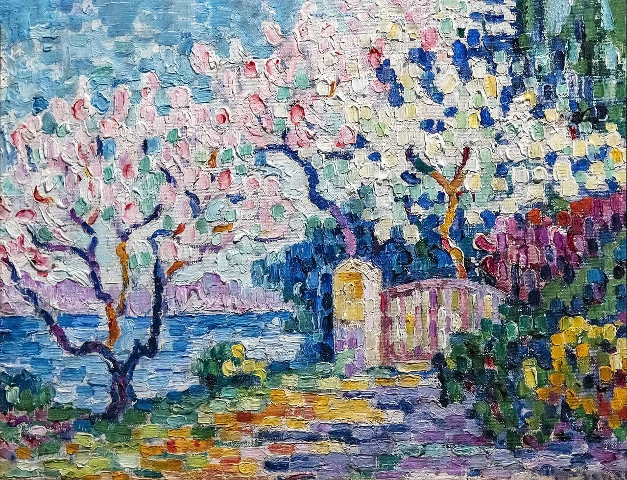 Arbres (amandiers) en fleurs by Paul Signac, canvas print