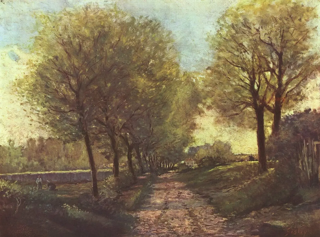 Baumallee bei einem Städtchen by Alfred Sisley, canvas print