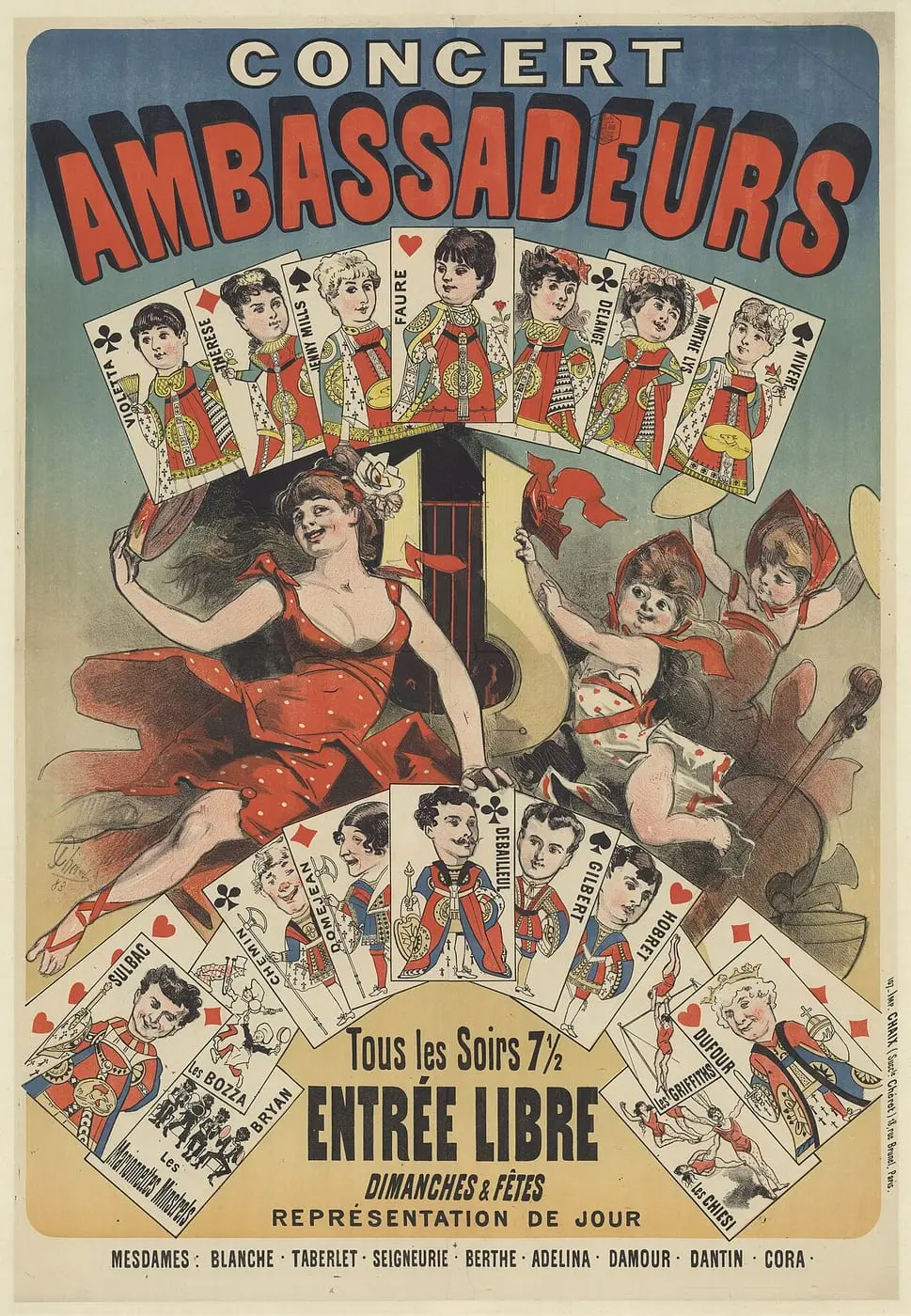 Concert Ambassadeurs. Tous les soirs 7 1,2 entrée libre by Jules Chéret, canvas print