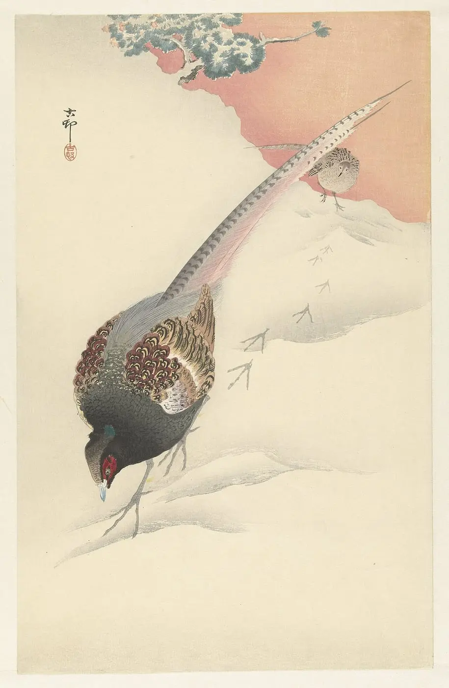Fazantenkoppel in de sneeuw by Ohara Koson, canvas print