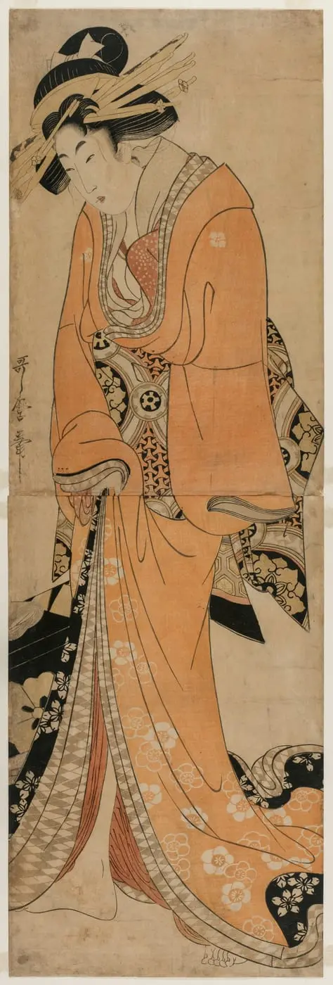 Geisha Standing Beside a Shamisen Case by Kitagawa Utamaro II, canvas print