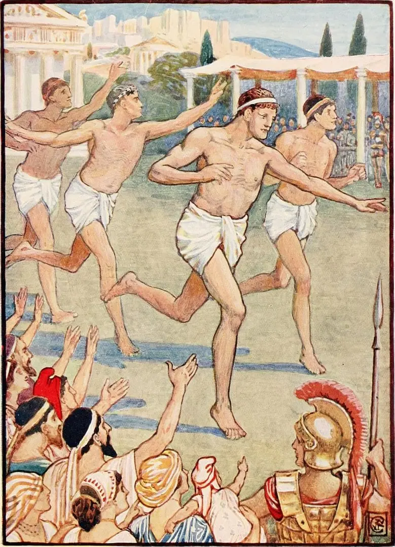 In the earlist times a simple foot-race was the only event by Walter Crane, canvas print