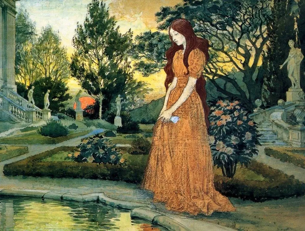 Junge Frau in einem Garten by Eugène Grasset, canvas print