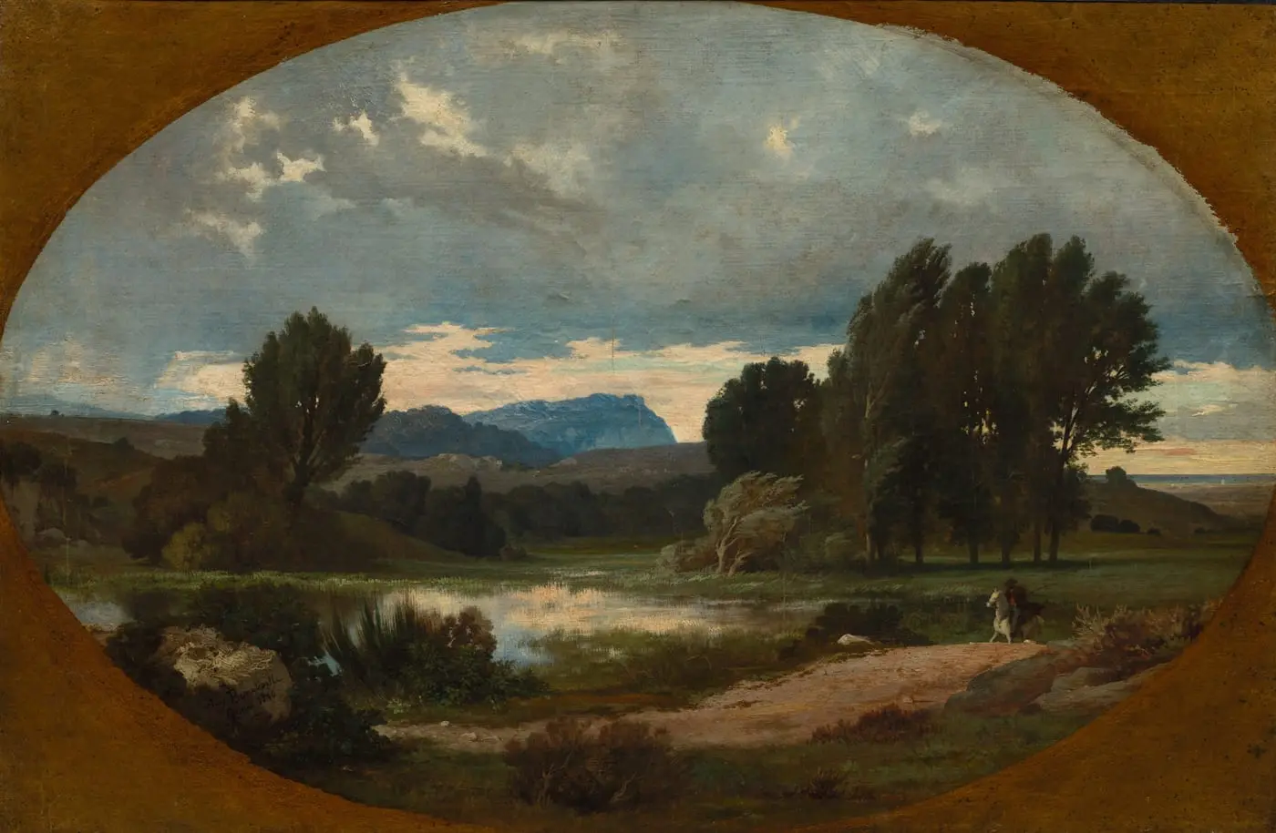 Landscape with Rider on White Horse by Jean Achille Benouville, canvas print