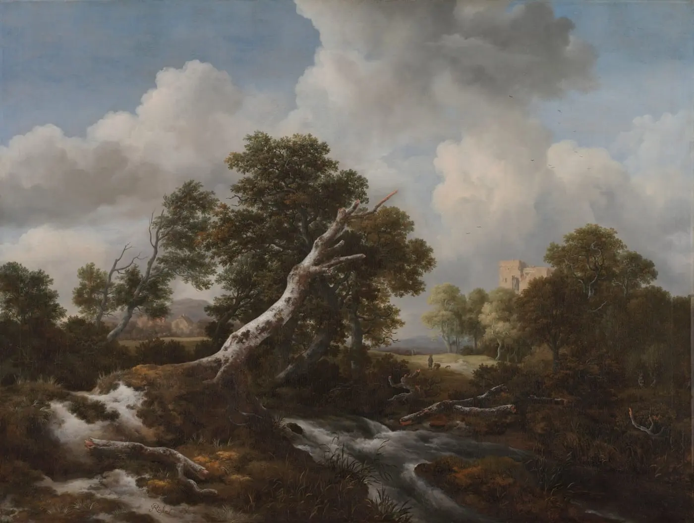 Low Waterfall in a Wooded Landscape with a Dead Beech Tree by Jacob van Ruisdael, canvas print