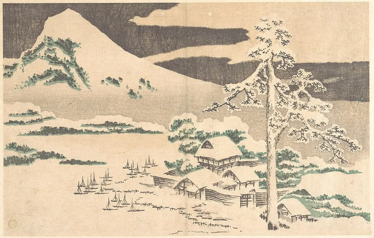 Seaside Village in Winter by Katsushika Hokusai, canvas print