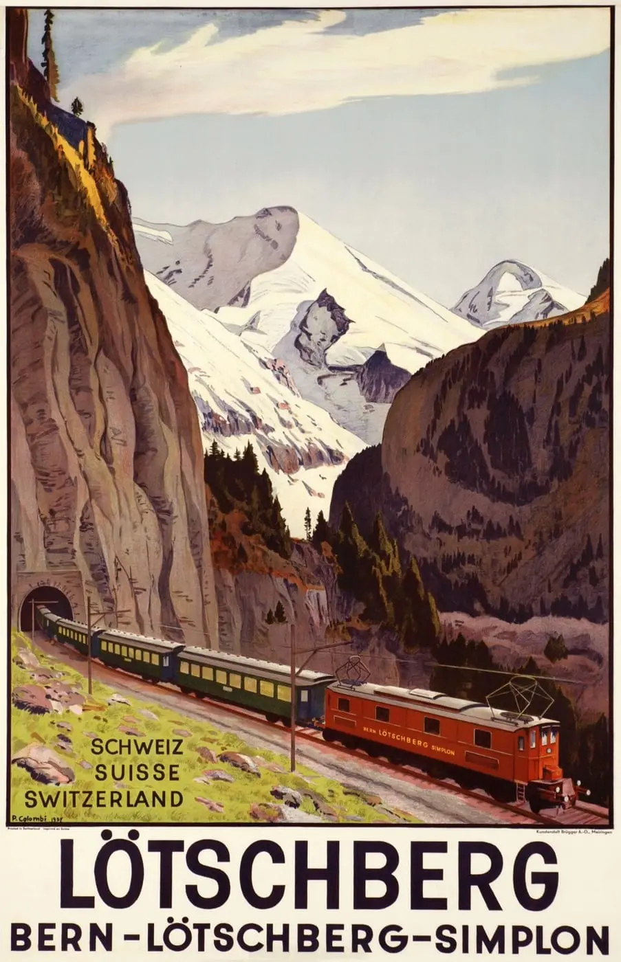 Poster Lötschberg, Bern, Simplon by Plinio Colombi, canvas print