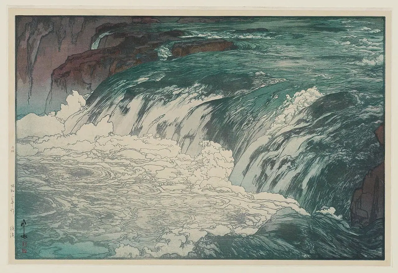 Rapids at the Upper Reaches of Tone River by Hiroshi Yoshida, canvas print