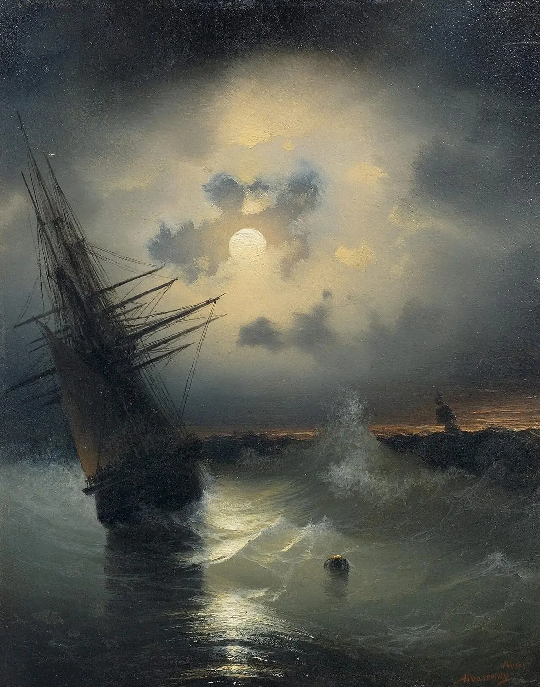 Segelschiff auf hoher See bei Mondschein by Ivan Aivazovsky, canvas print