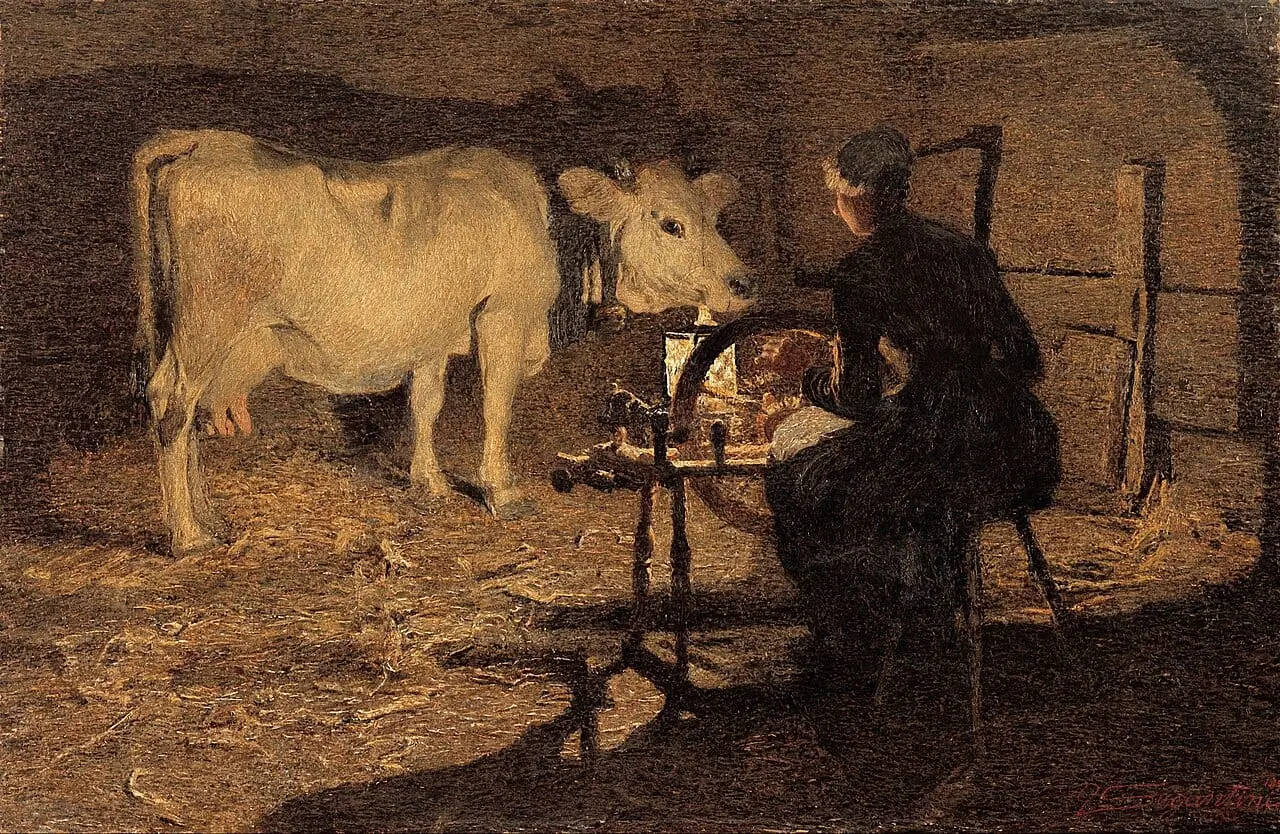 Spinning by Giovanni Segantini, canvas print