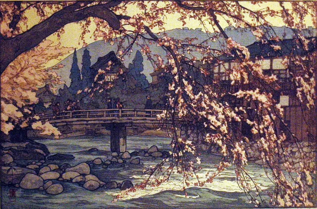 Spring in a Hot Spring by Hiroshi Yoshida, canvas print