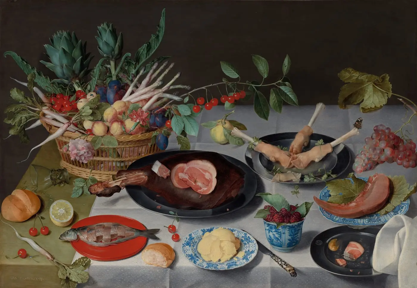 Still Life with Meat, Fish, Vegetables, and Fruit by Jacob van Hulsdonck, canvas print