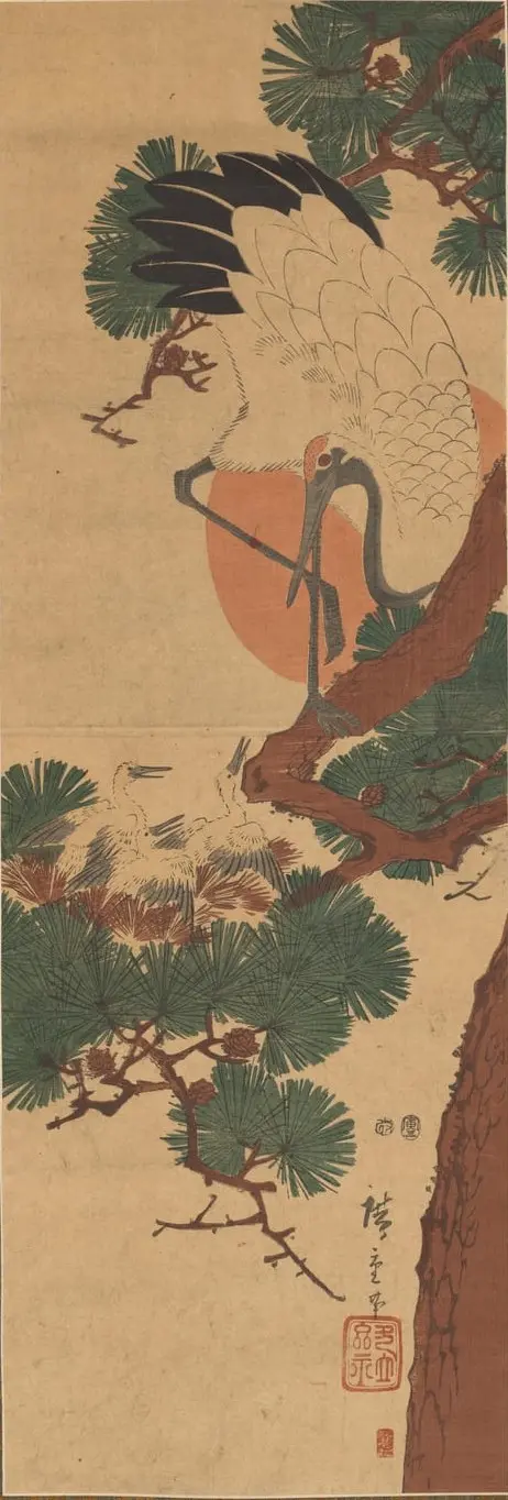 Stork, Sun, and Pine by Utagawa Hiroshige II, canvas print