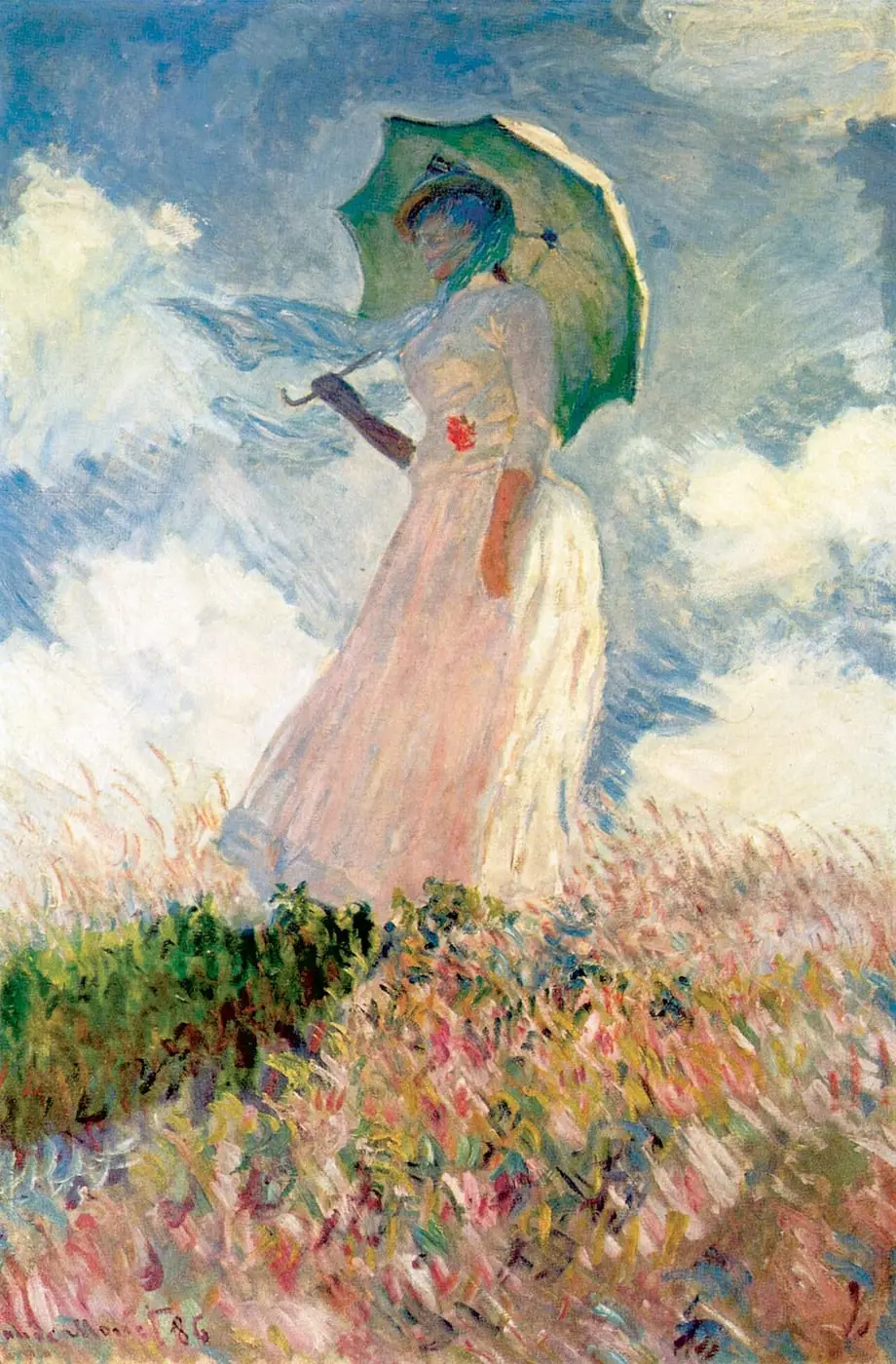 Study of a Figure Outdoors: Woman with a Parasol, facing left by Claude Monet, canvas print