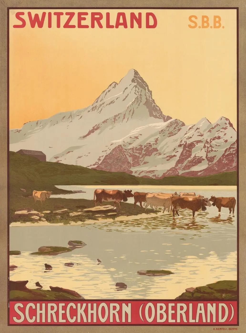 Switzerland – S.B.B. – Schreckhorn (Oberland) by Plinio Colombi, canvas print