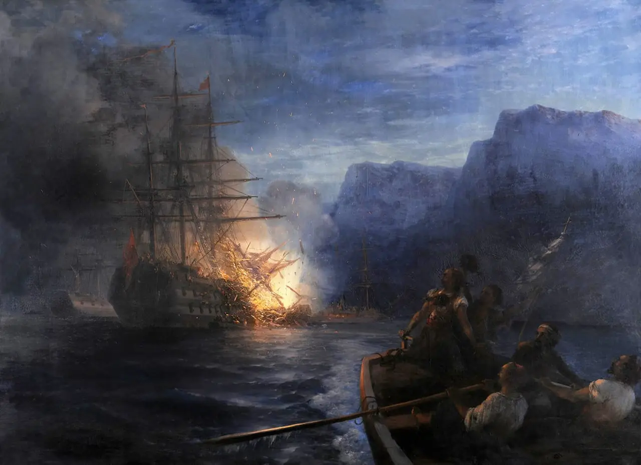 The Burning of the Turkish Flagship by Kanaris by Ivan Aivazovsky, canvas print