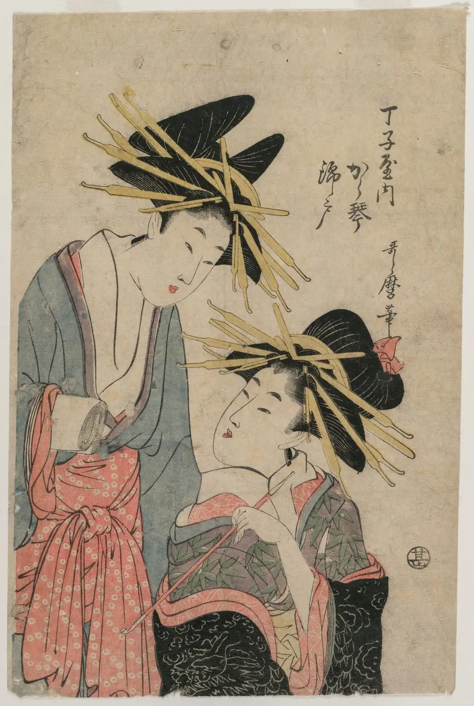 The Courtesans Karagoto and Nishikido of Chojiya by Kitagawa Utamaro II, canvas print