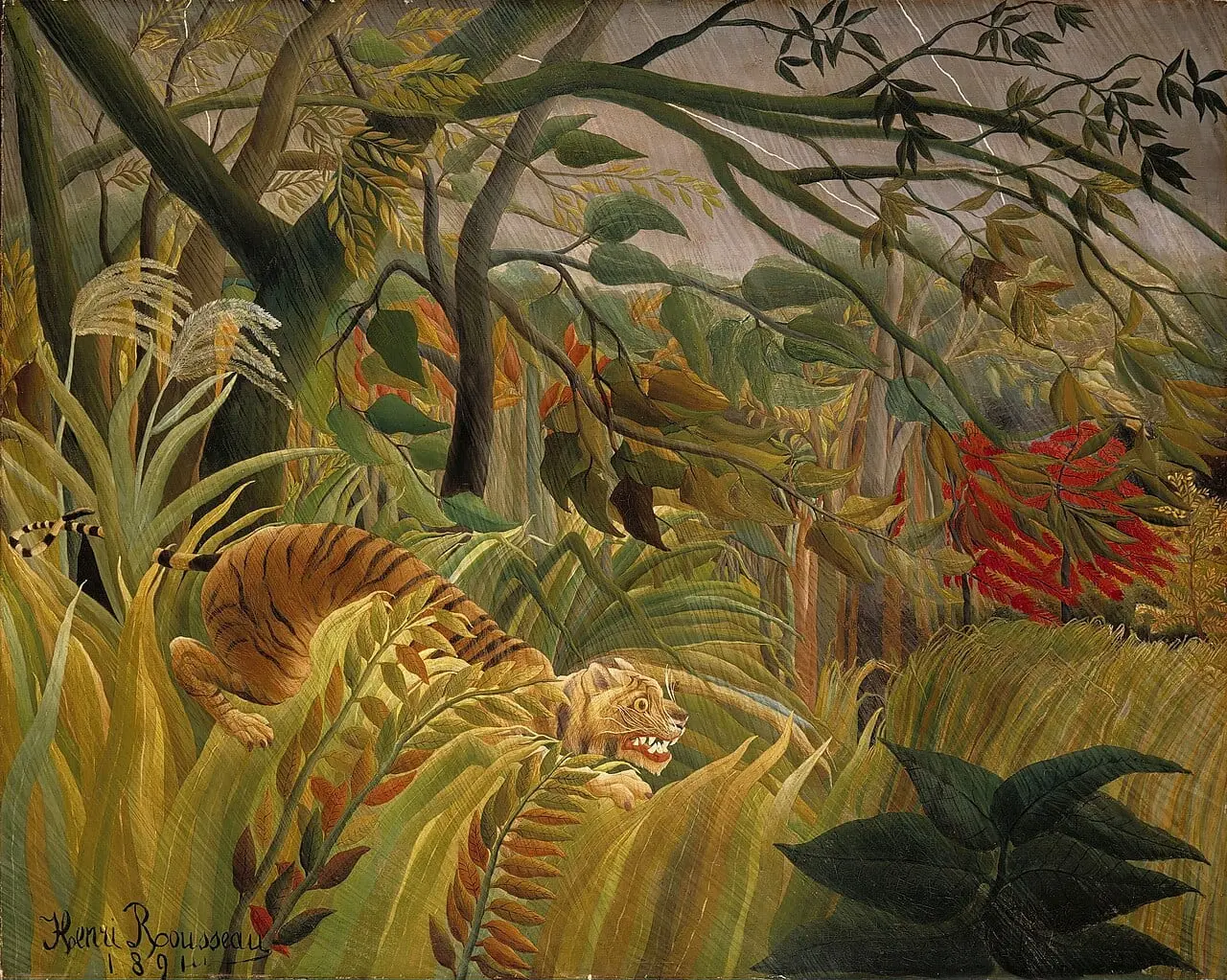 Tiger in a Tropical Storm (Surprised!) by Henri Rousseau, canvas print