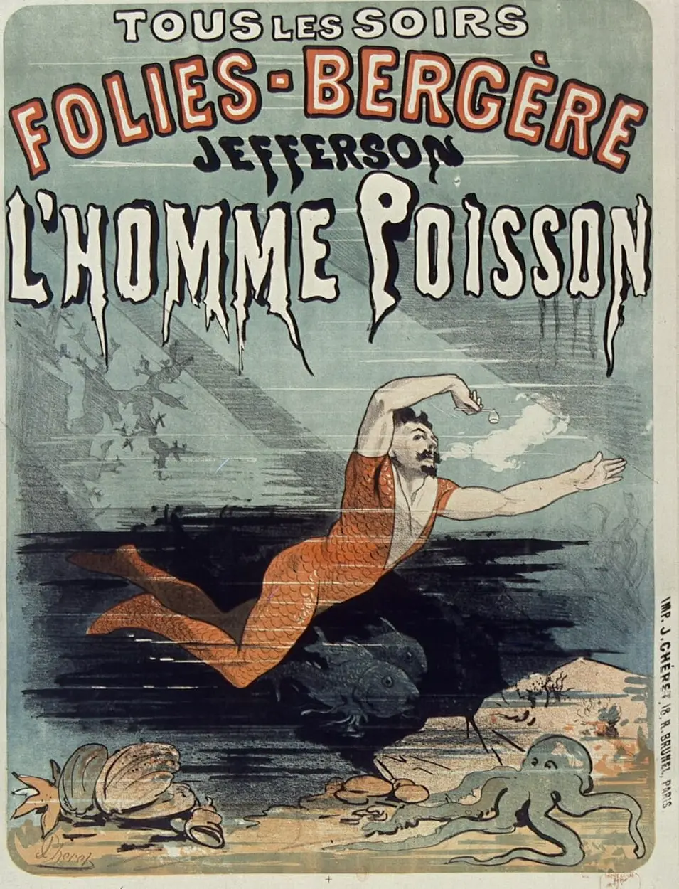Tous les soirs. Folies-Bergère. Jefferson, l'homme-poisson by Jules Chéret, canvas print