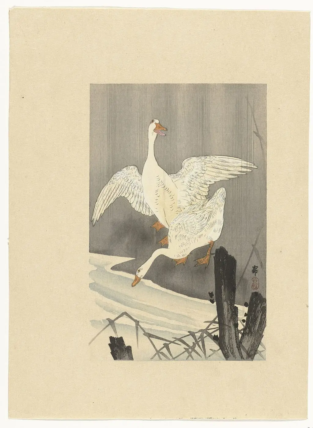 Twee ganzen aan een rivier by Ohara Koson, canvas print