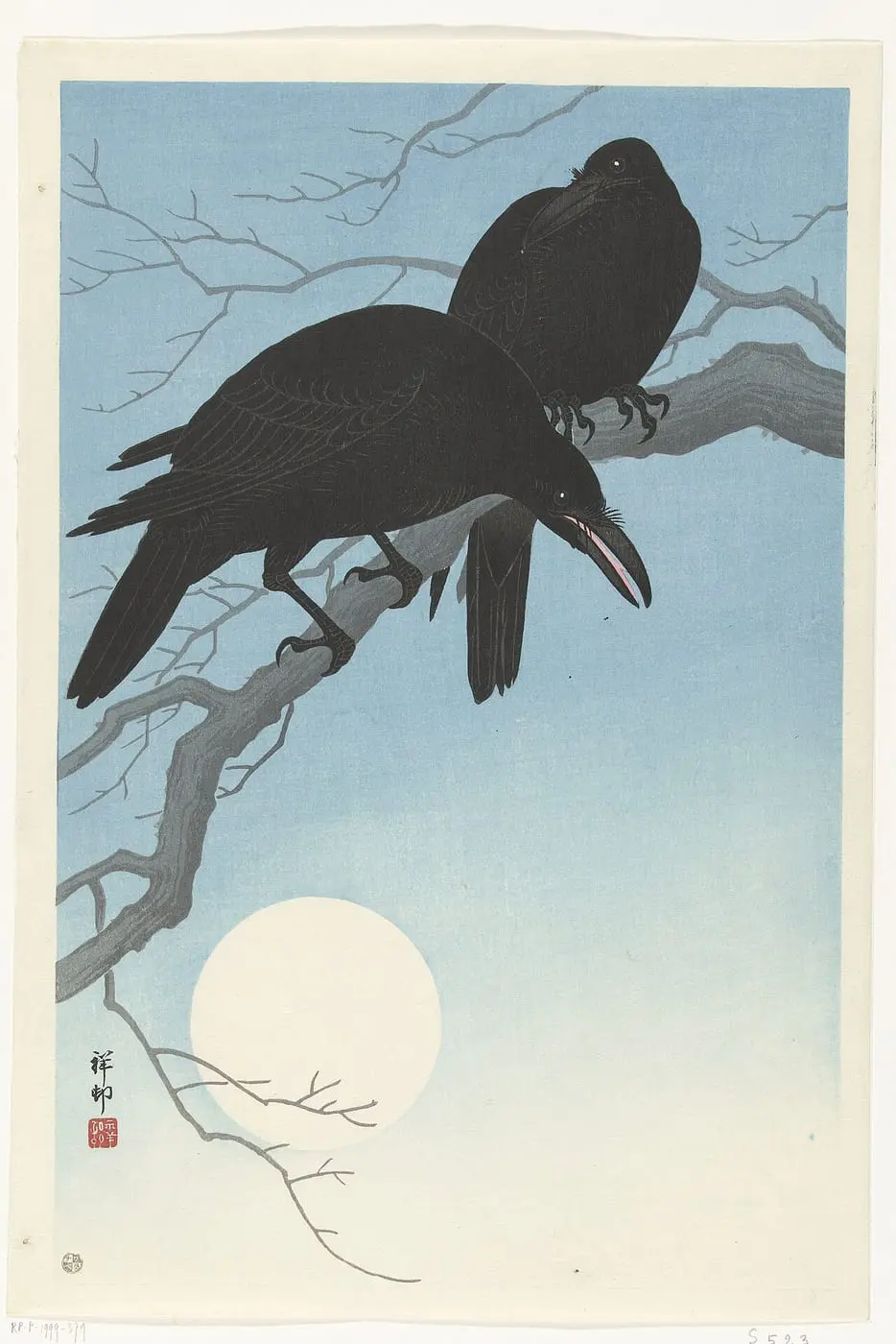Twee kraaien op een tak by Ohara Koson, canvas print
