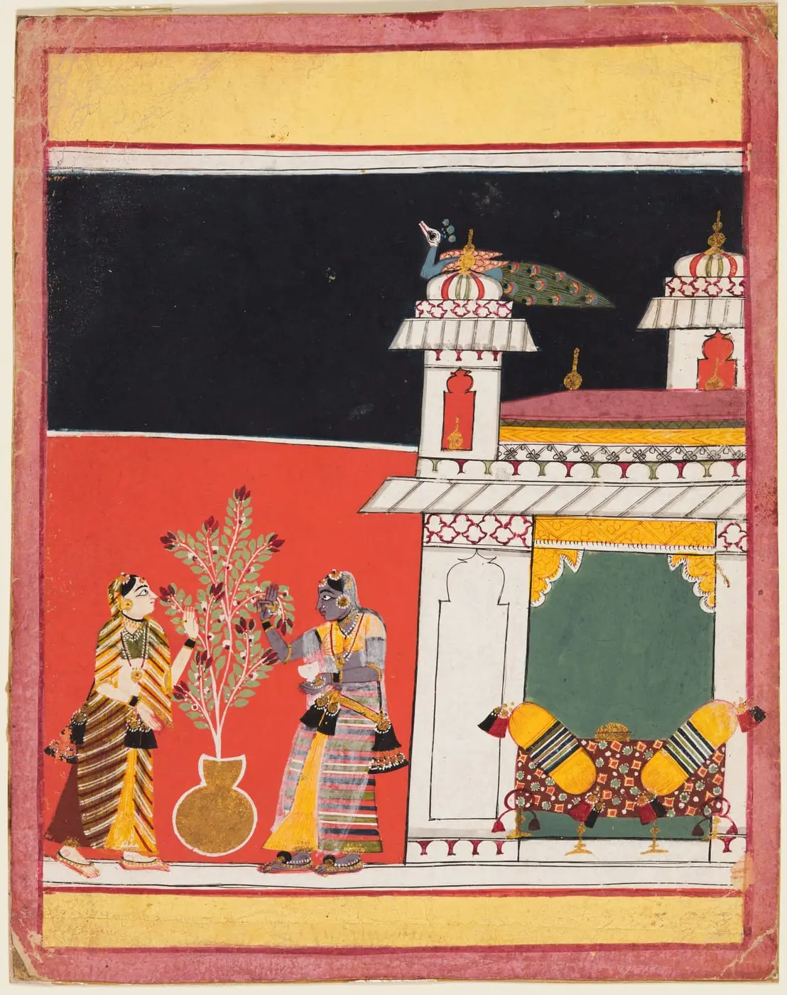 Two Women Pluck Flowers on a Terrace: Gunakali Ragini by Unknown artist, canvas print