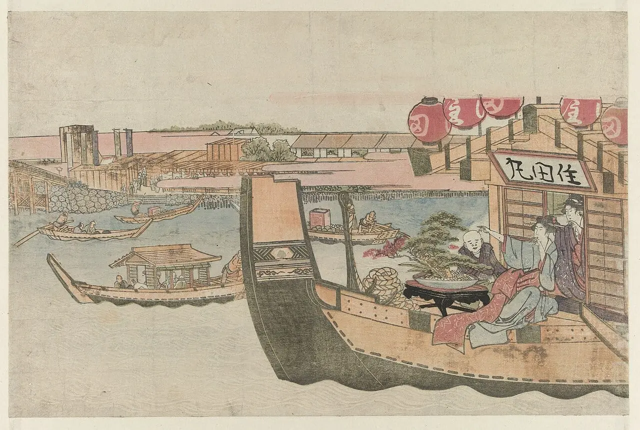 Varen op de rivier de Sumida by Katsushika Hokusai, canvas print