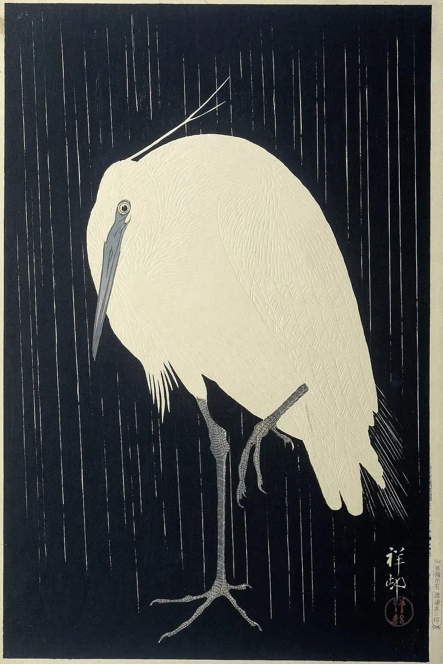 Zilverreiger in de regen by Ohara Koson, canvas print